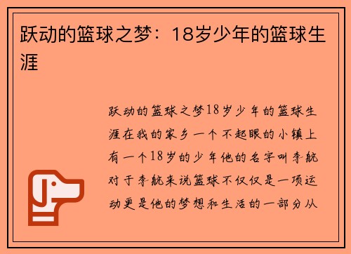 跃动的篮球之梦：18岁少年的篮球生涯